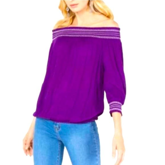 INC International Concepts Off Shoulder Womens Purple Top Rayon XL - Picture 1 of 11